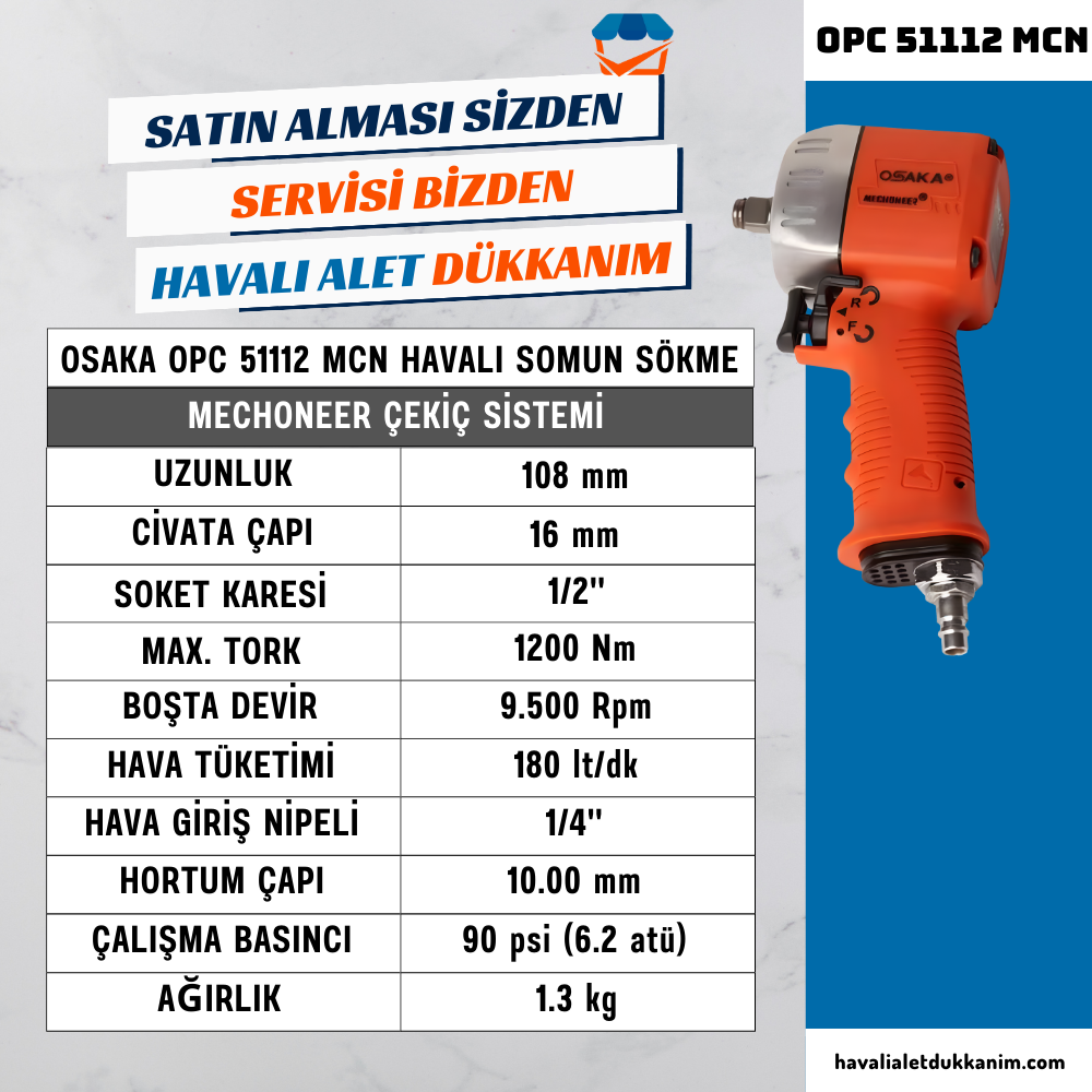 Havalı Somun Sıkma ve SökmeOSAKA OPC 51112 MCN Havalı Mini Somun Sökme 1/2''