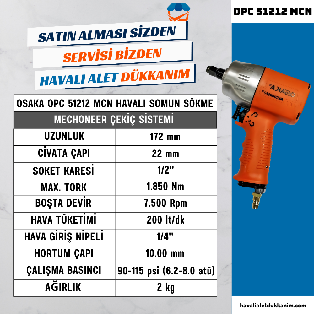 Havalı Somun Sıkma ve SökmeOSAKA OPC 51212 MCN Havalı Somun Sökme 1/2''