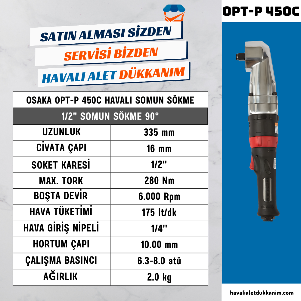 Havalı Somun Sıkma ve SökmeOSAKA OPT-P 450C Havalı Somun Sökme 1/2