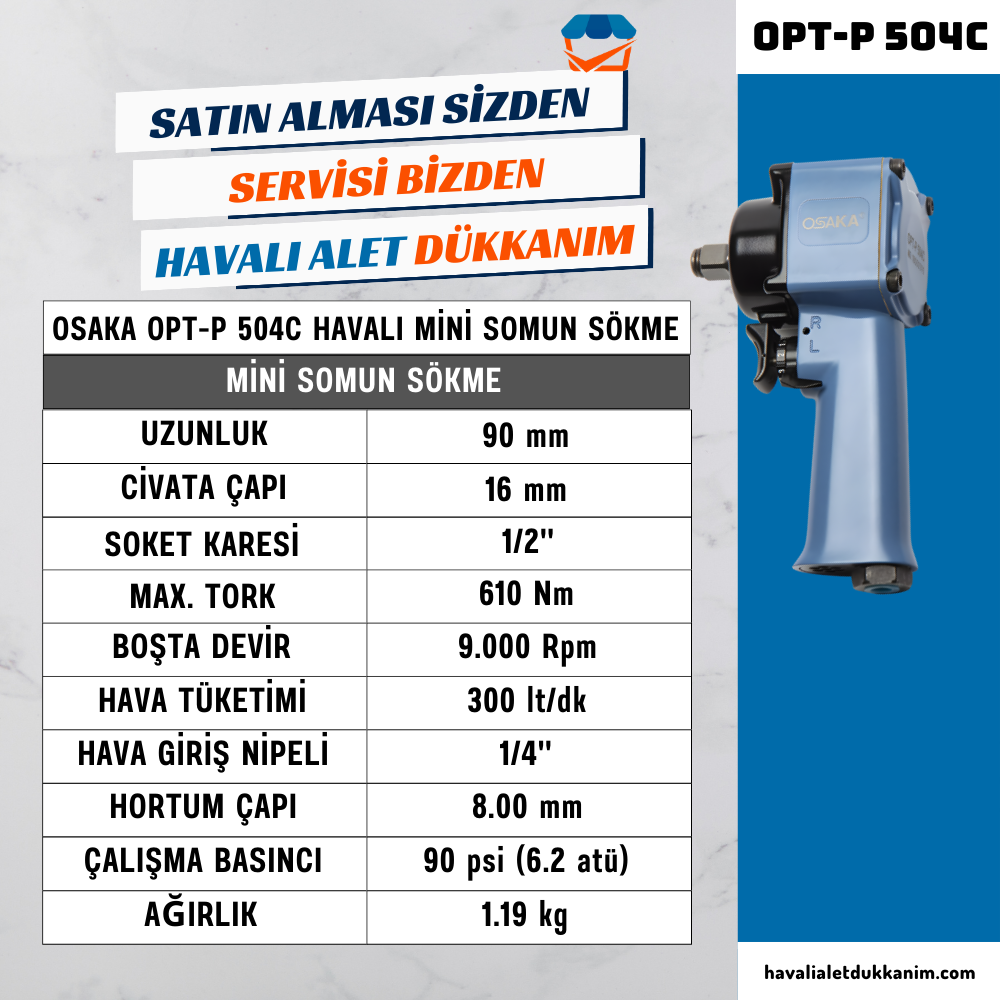 Havalı Somun Sıkma ve SökmeOSAKA OPT-P 504C Havalı Mini Somun Sökme 1/2''