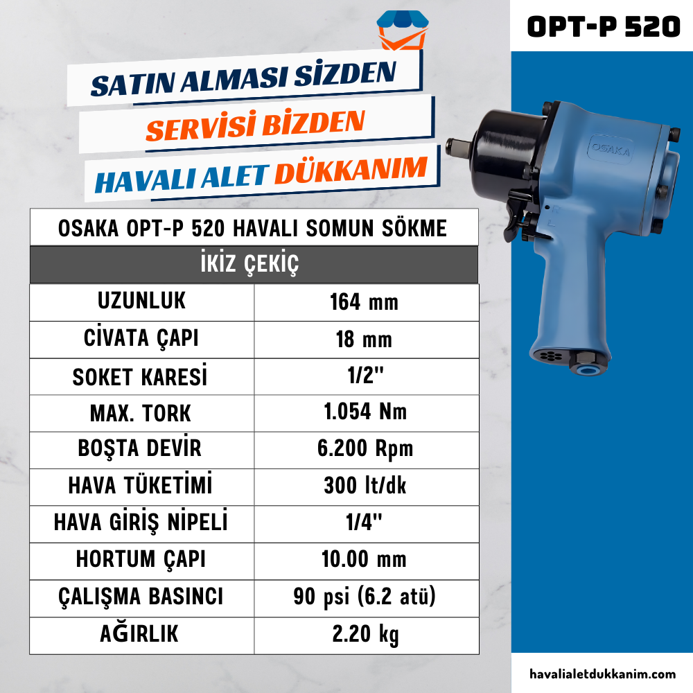Havalı Somun Sıkma ve SökmeOSAKA OPT-P 520 Havalı Somun Sökme 1/2''
