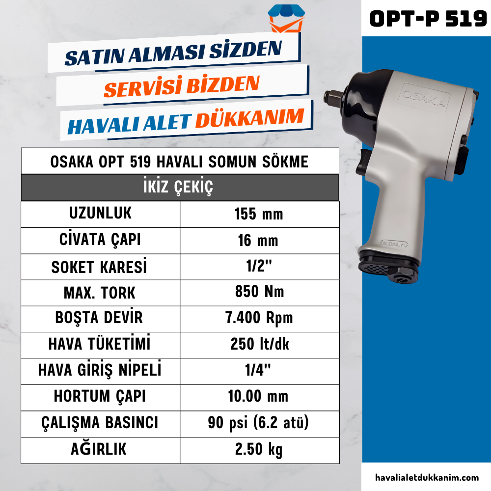 Havalı Somun Sıkma ve SökmeOSAKA OPT-P 519 Havalı Somun Sökme 1/2''