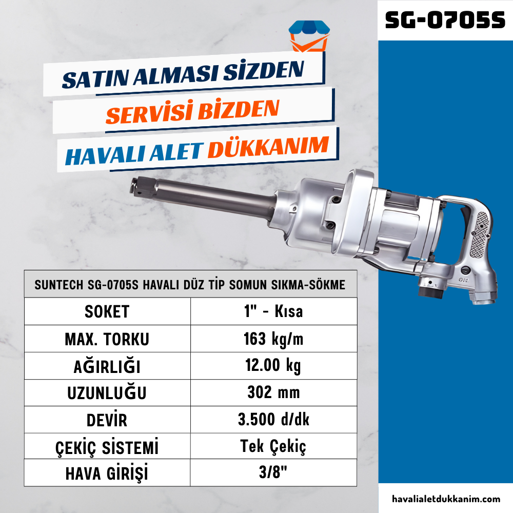 Havalı Somun Sıkma ve SökmeSUNTECH SG-0705S Havalı Düz Tip Somun Sıkma-Sökme 1