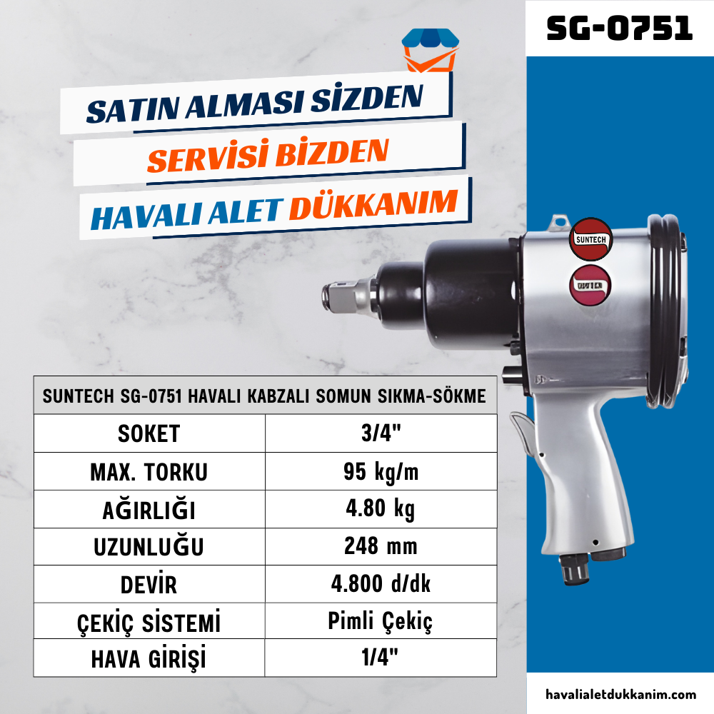 Havalı Somun Sıkma ve SökmeSUNTECH SG-0751 Havalı Kabzalı Somun Sıkma-Sökme 3/4