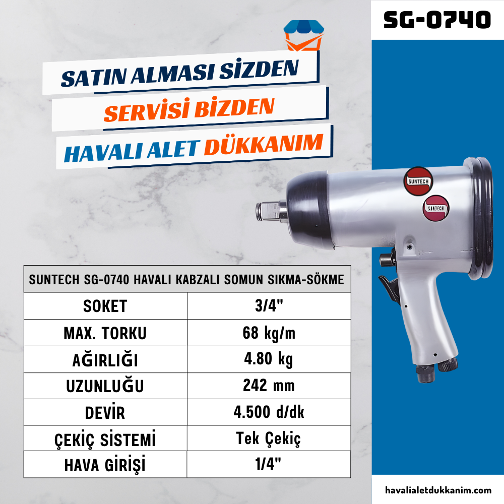 Havalı Somun Sıkma ve SökmeSUNTECH SG-0740 Havalı Kabzalı Somun Sıkma-Sökme 3/4