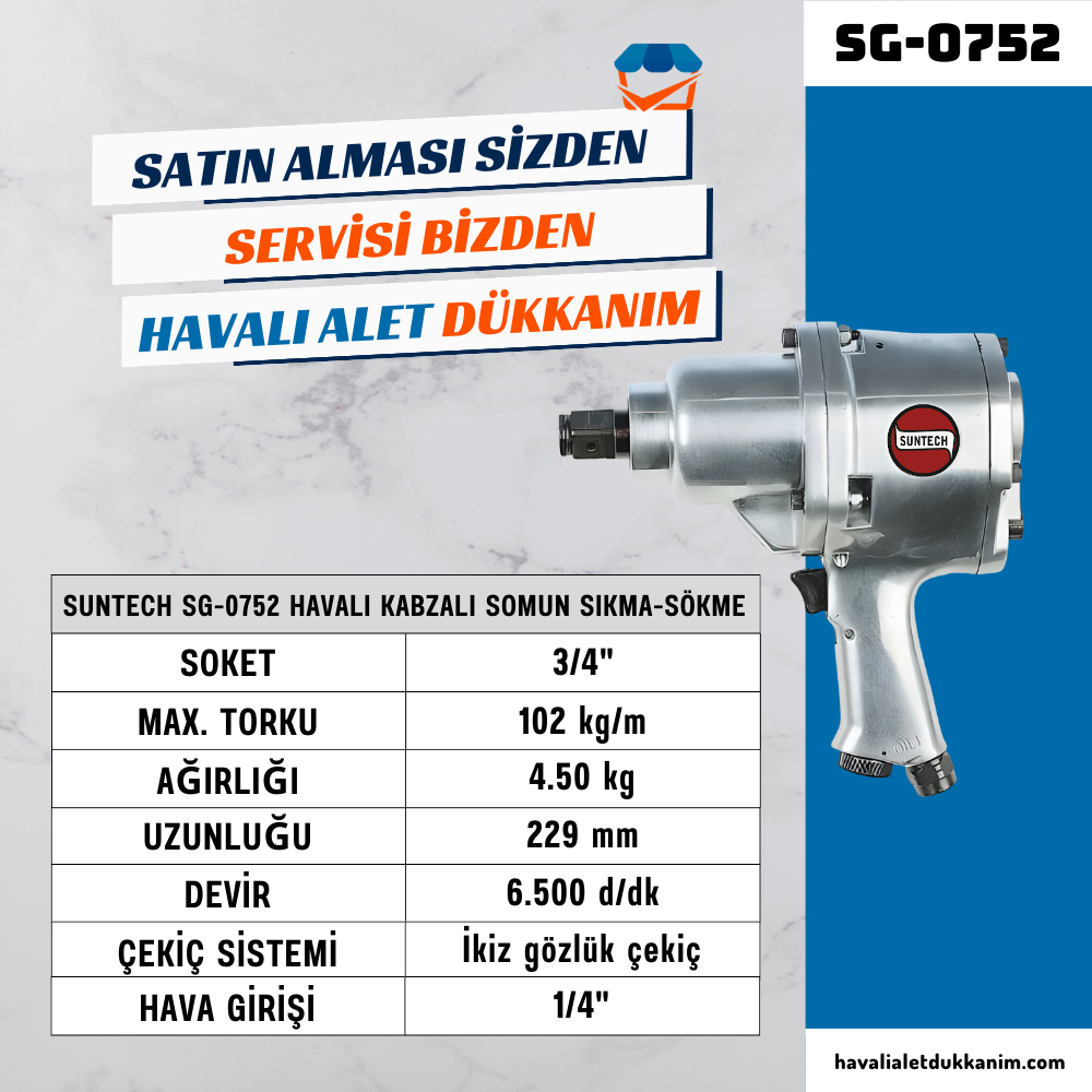 Havalı Somun Sıkma ve SökmeSUNTECH SG-0752 Havalı Kabzalı Somun Sıkma-Sökme 3/4
