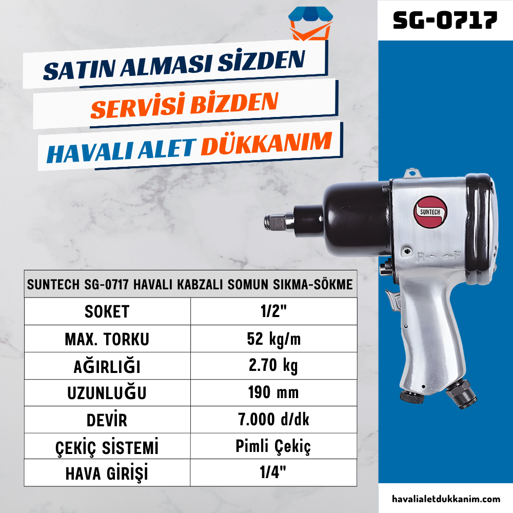 Havalı Somun Sıkma ve SökmeSUNTECH SG-0717 Havalı Kabzalı Somun Sıkma-Sökme 1/2