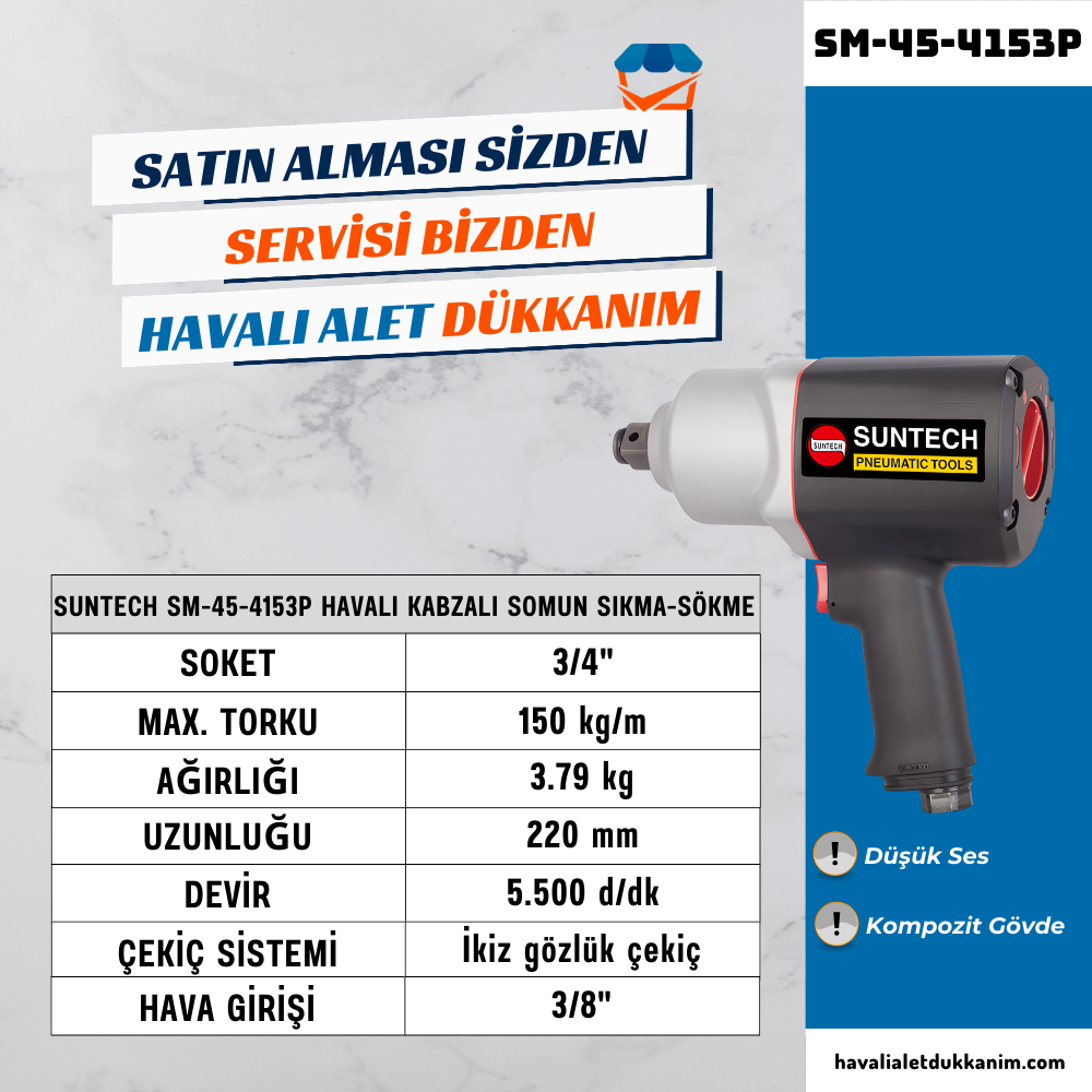 Havalı Somun Sıkma ve SökmeSUNTECH SM-45-4153P Havalı Kabzalı Somun Sıkma-Sökme 3/4