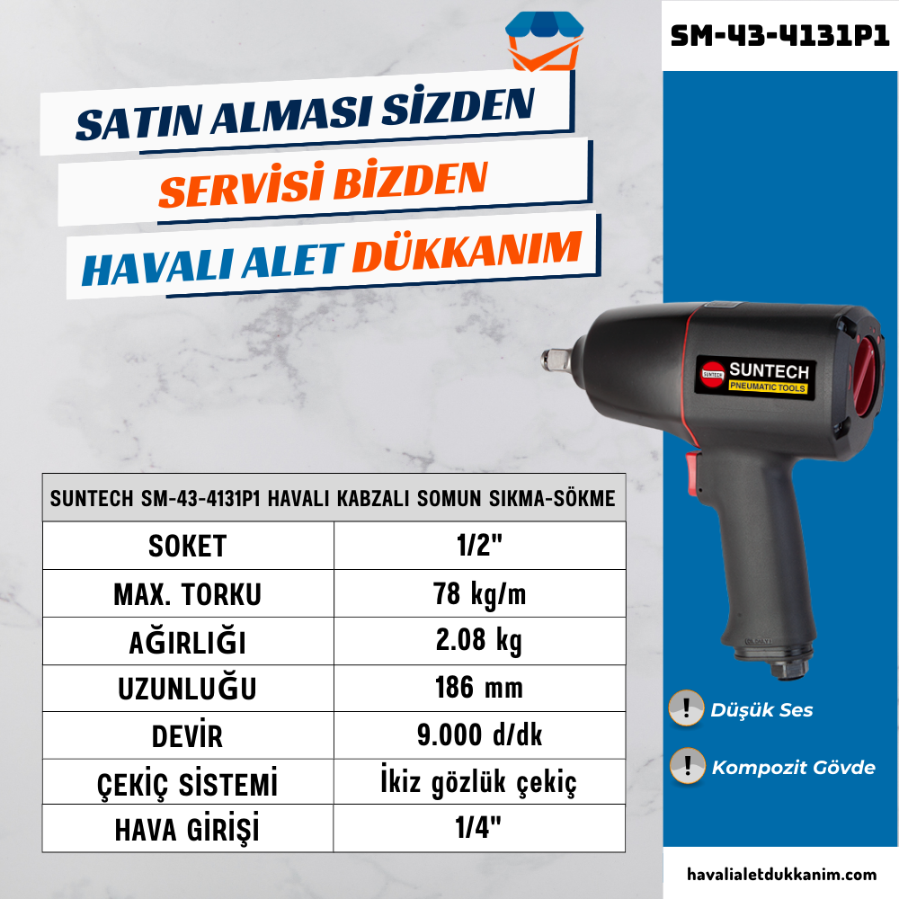 Havalı Somun Sıkma ve SökmeSUNTECH SM-43-4131P1 Havalı Kabzalı Somun Sıkma-Sökme 1/2