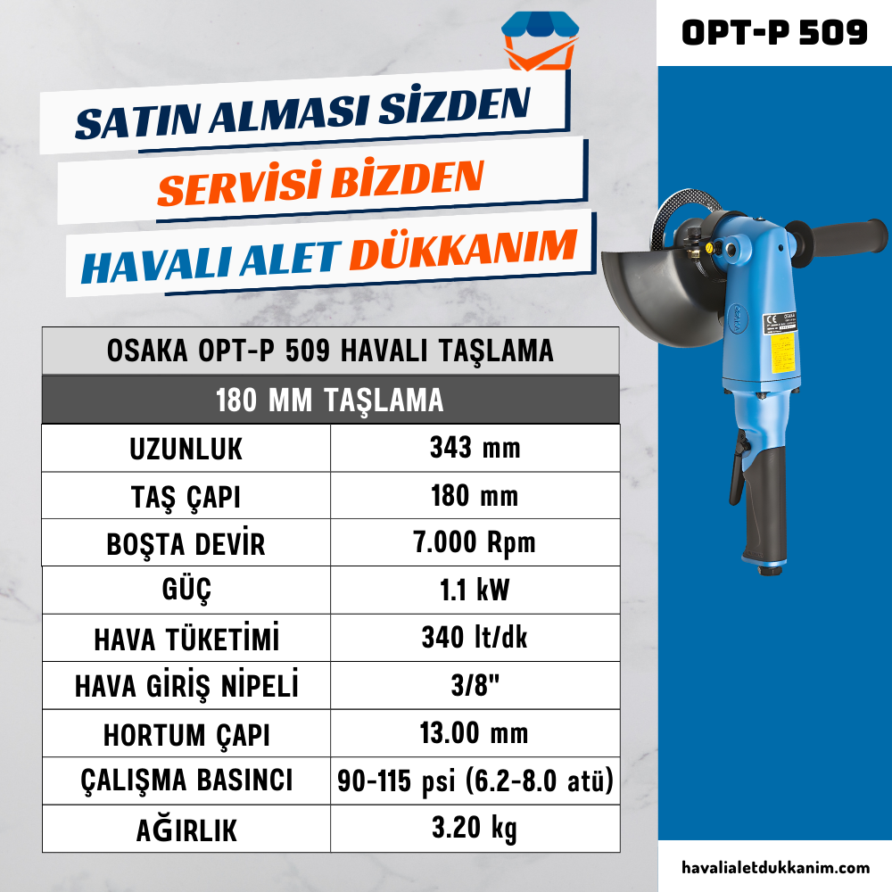 Havalı TaşlamaOSAKA OPT-P 509 Havalı Taşlama 180 mm