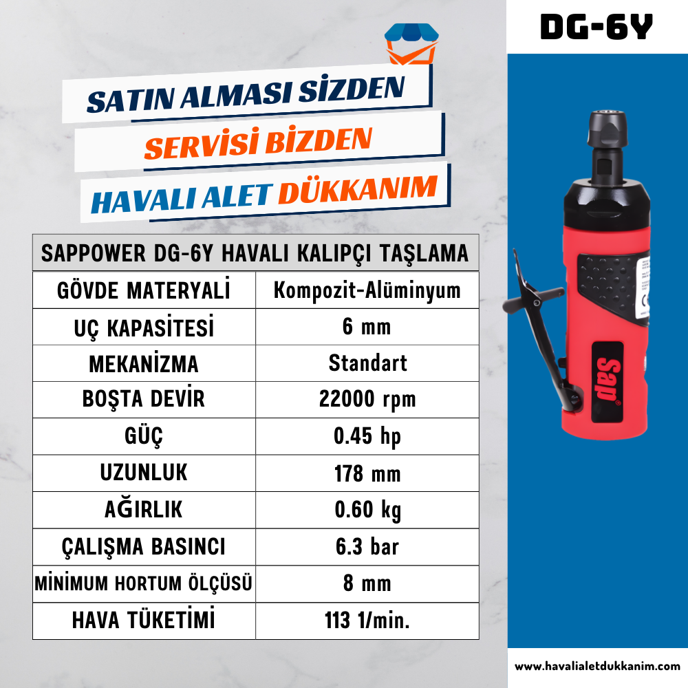 Havalı TaşlamaSAPPOWER DG-6Y Havalı Kalıpçı Taşlama