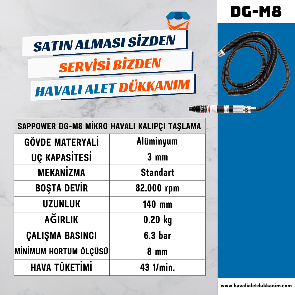 Havalı TaşlamaSAPPOWER DG-M8 Mikro Havalı Kalıpçı Taşlama