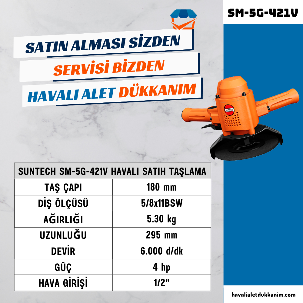 Havalı TaşlamaSUNTECH SM-5G-421V Havalı Satıh Taşlama 180 mm