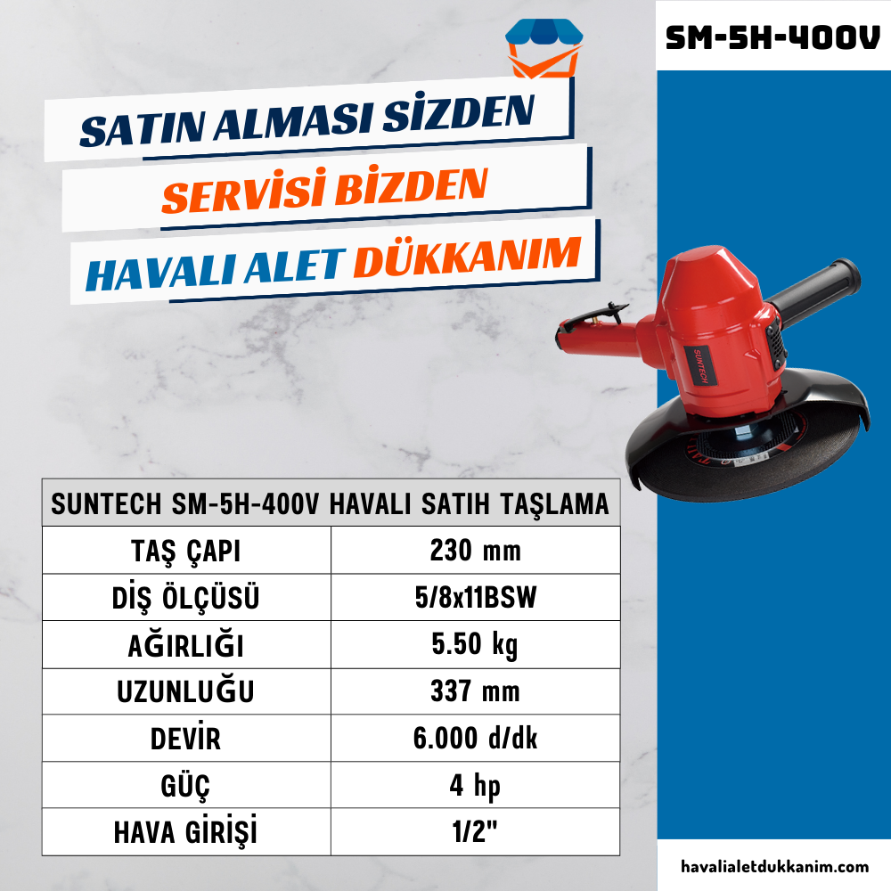 Havalı TaşlamaSUNTECH SM-5H-400V Havalı Satıh Taşlama 230 mm