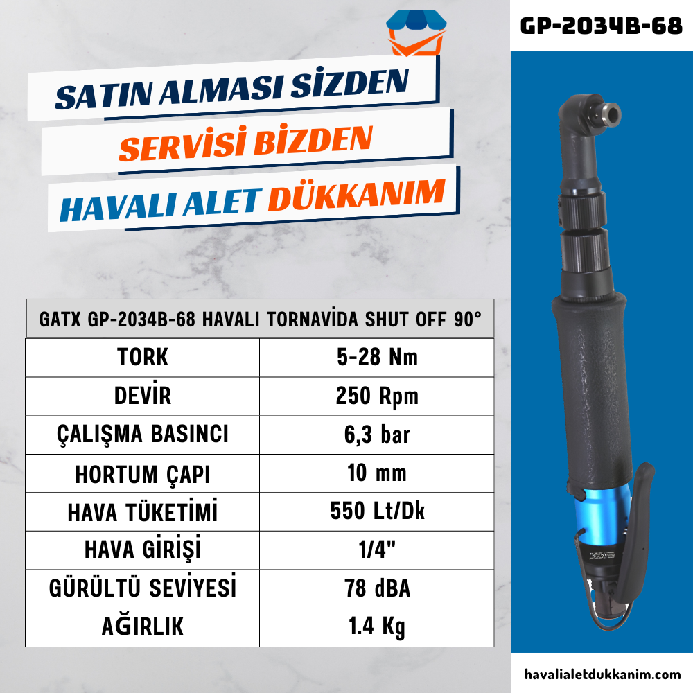 Havalı TornavidaGATX GP-2034B-68 Havalı Tornavida Shut Off 90°