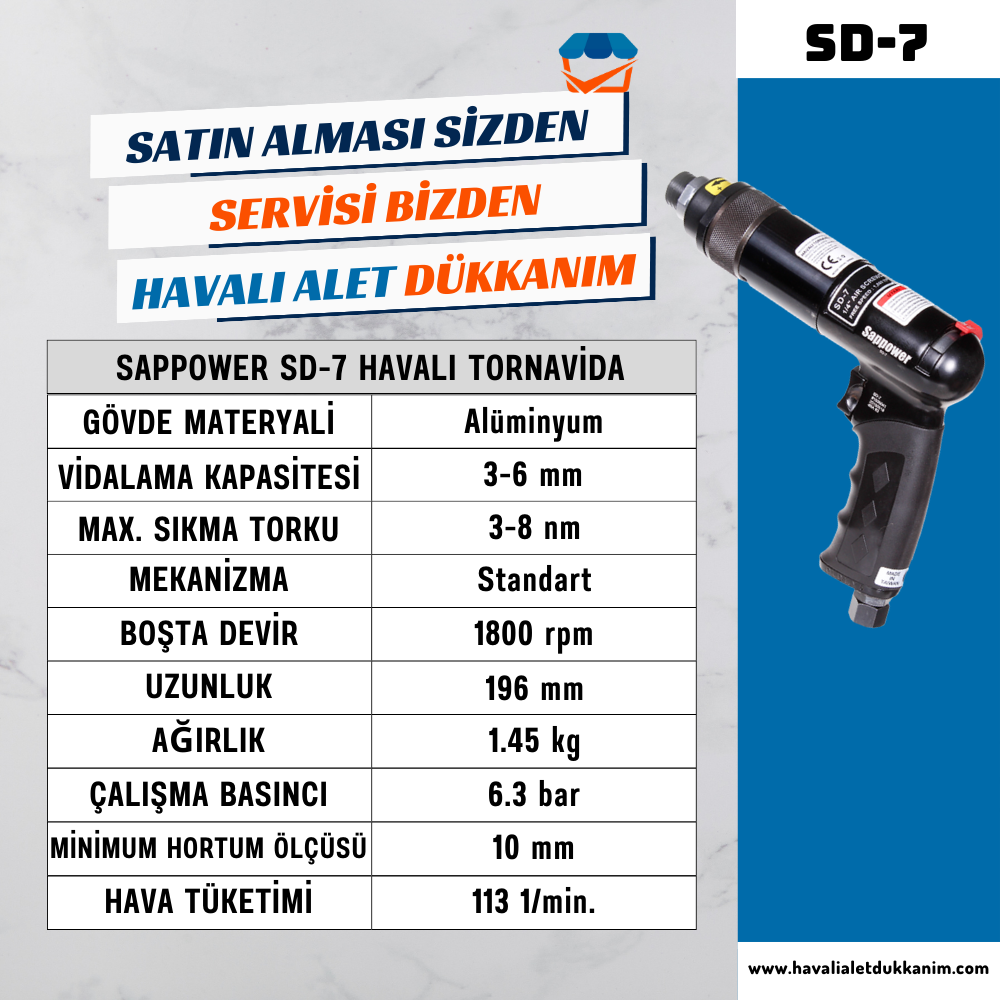 Havalı TornavidaSAPPOWER SD-7 Havalı Tornavida (Sağ-Sol)