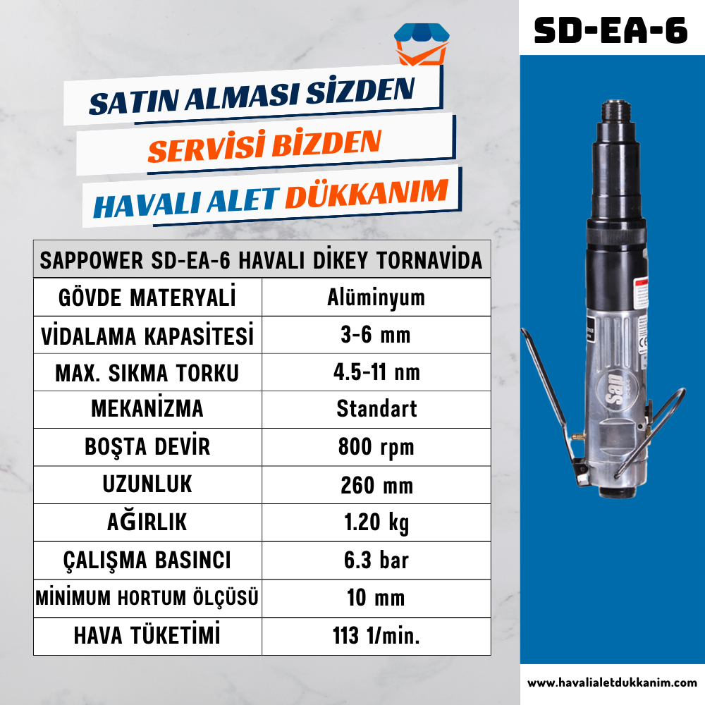 Havalı TornavidaSAPPOWER SD-EA-6 Havalı Dikey Tornavida Sağ-Sol