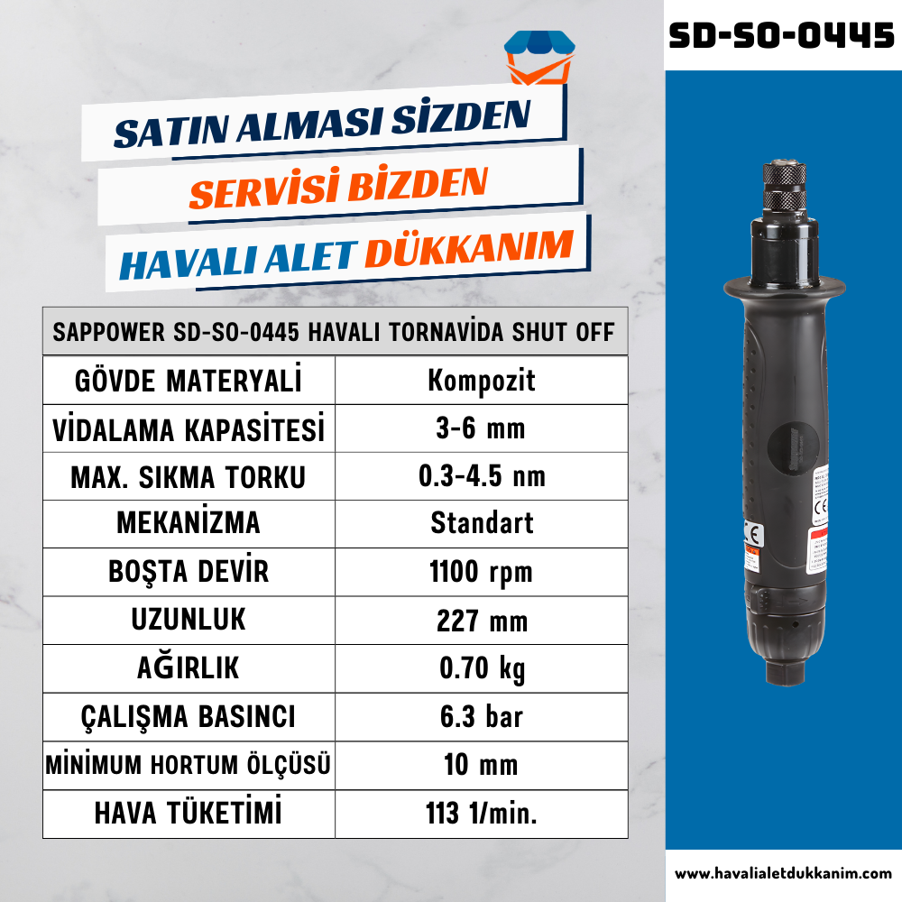 Havalı TornavidaSAPPOWER SD-SO-0445 Havalı Tornavida Shut Off