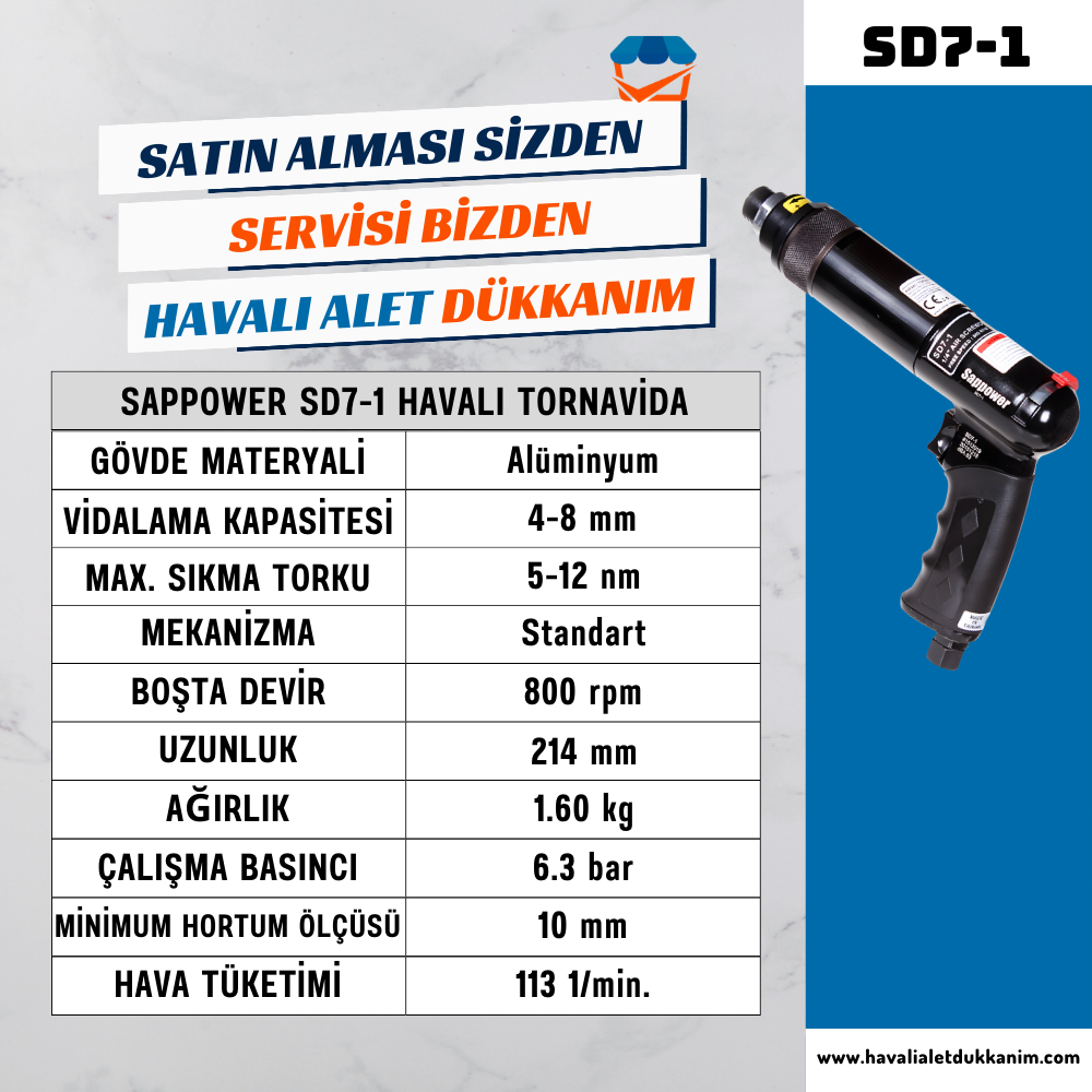 Havalı TornavidaSAPPOWER SD7-1 Havalı Tornavida (Sağ-Sol)
