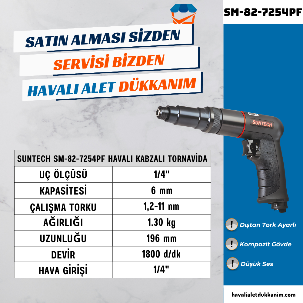 Havalı TornavidaSUNTECH SM-82-7254PF Havalı Kabzalı Tornavida