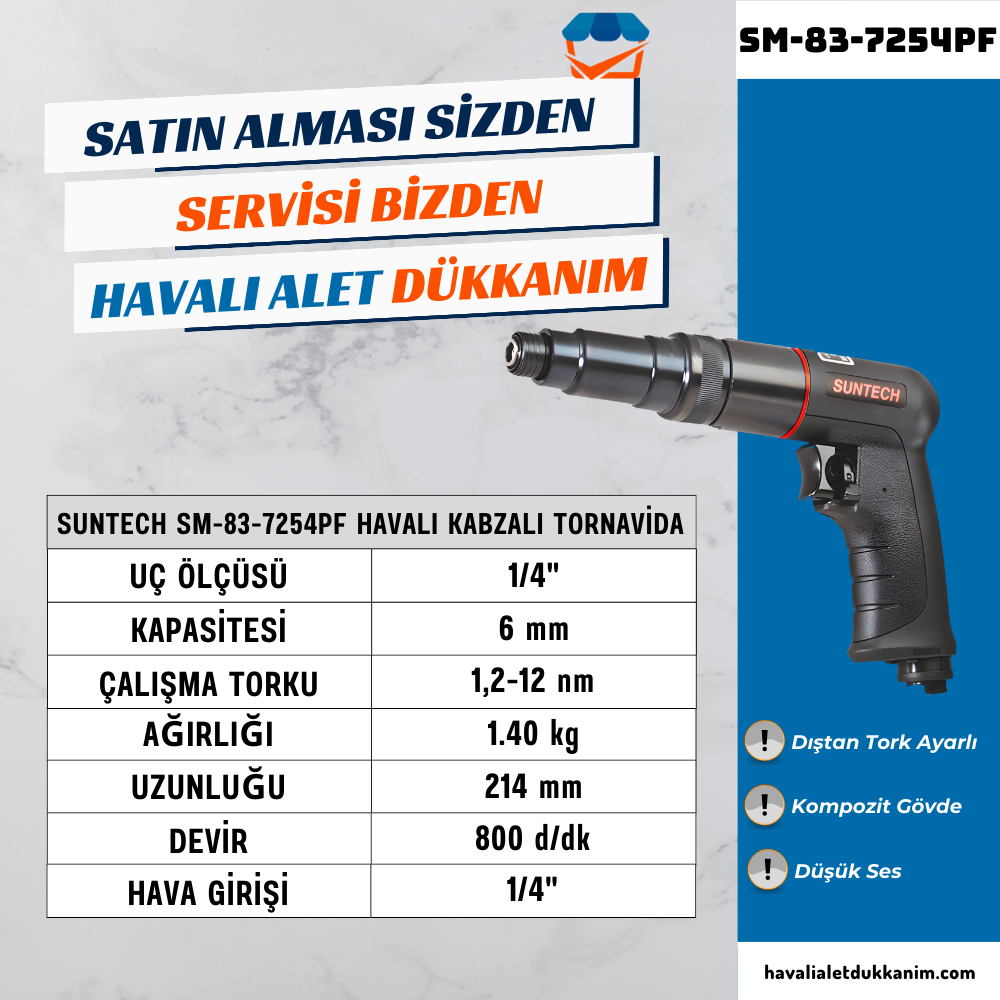 Havalı TornavidaSUNTECH SM-83-7254P Havalı Kabzalı Tornavida
