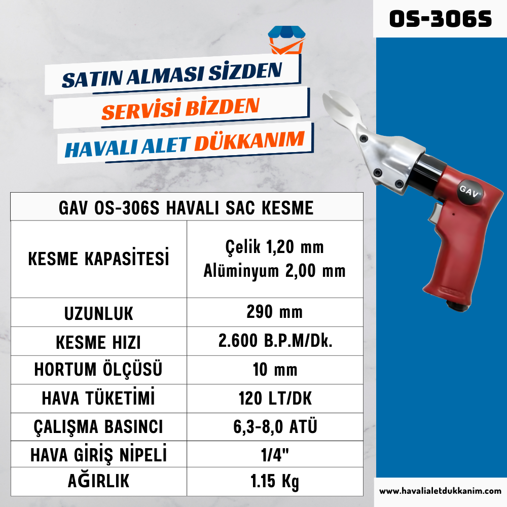 Havalı Yan Keski ve Havalı MakasGAV OS-306S Havalı Sac Kesme