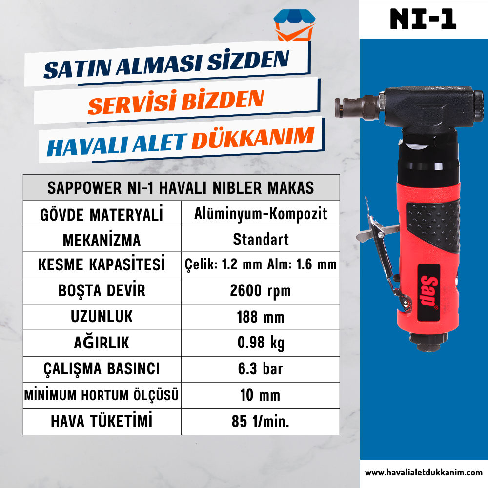 Havalı Yan Keski ve Havalı MakasSAPPOWER NI-1 Havalı Nibler Makas