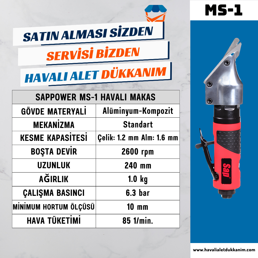 Havalı Yan Keski ve Havalı MakasSAPPOWER MS-1 Havalı Makas