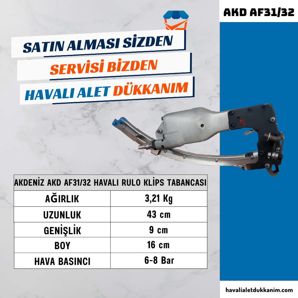 Havalı Zımba ve Çivi Çakma TabancasıAKDENİZ AKD AF31/32 Havalı Rulo Klips Tabancası