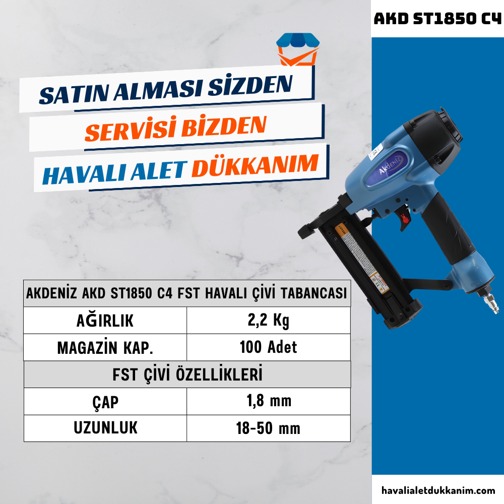 Havalı Zımba ve Çivi Çakma TabancasıAKDENİZ AKD ST1850 C4 FST Havalı Çivi Tabancası 1,8 mm