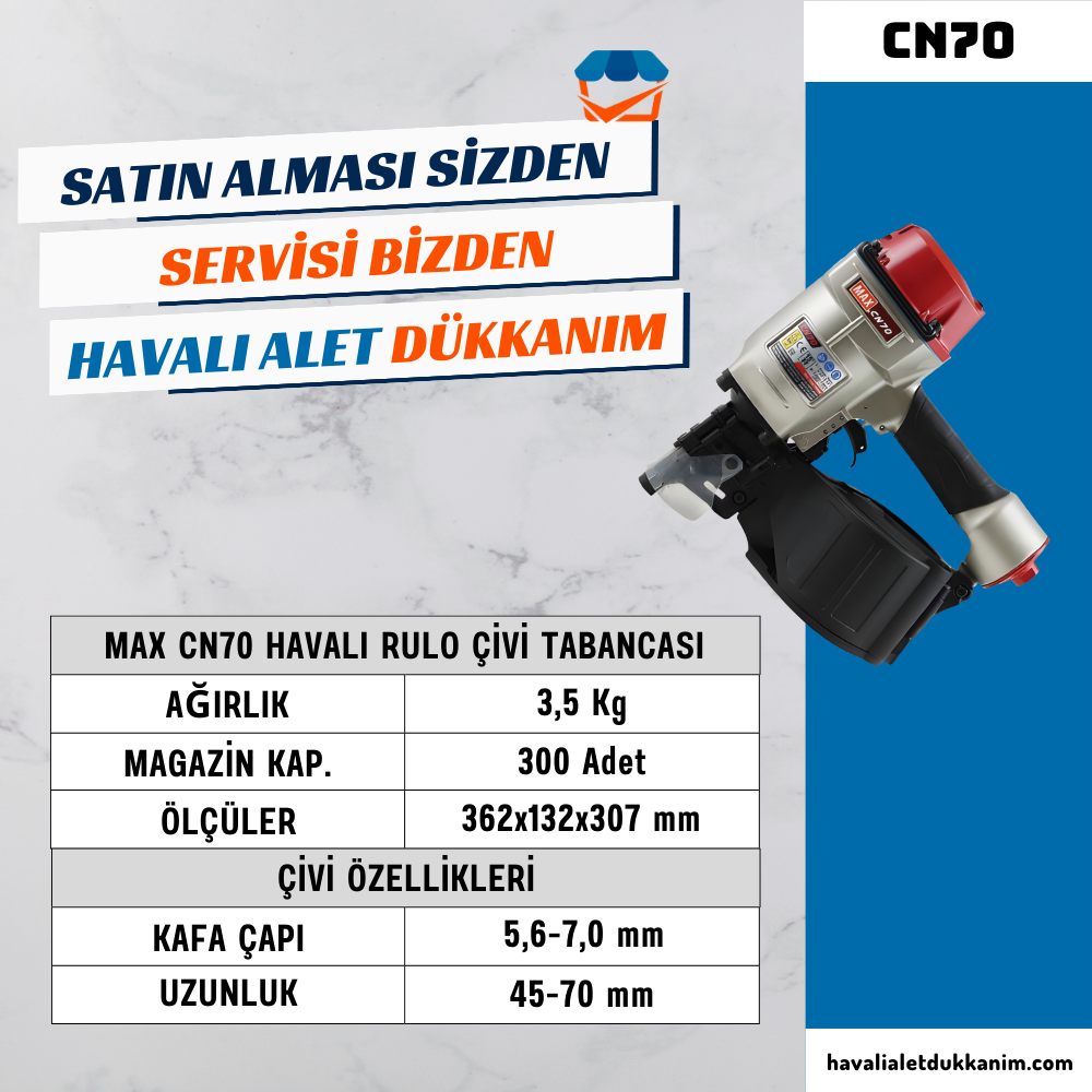 Havalı Zımba ve Çivi Çakma TabancasıMAX CN70 Havalı Rulo Çivi Tabancası