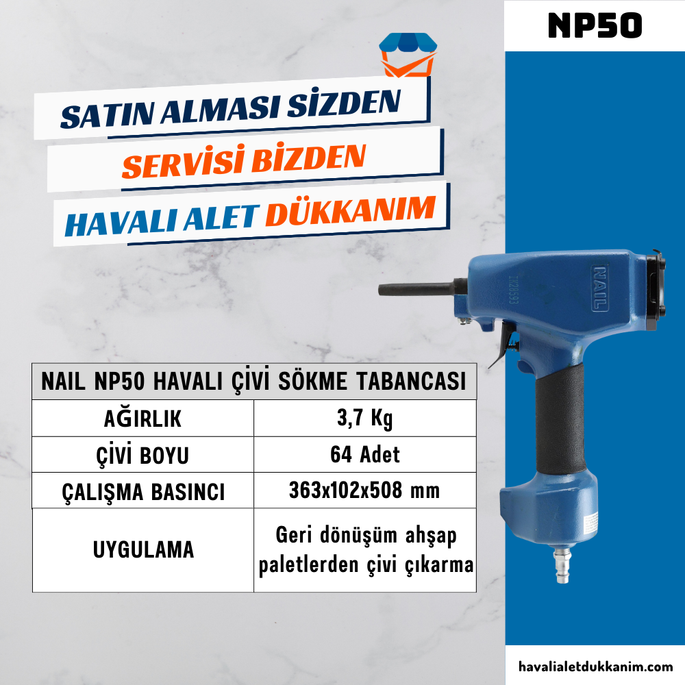Havalı Zımba ve Çivi Çakma TabancasıNAIL NP50 Havalı Çivi Sökme Tabancası
