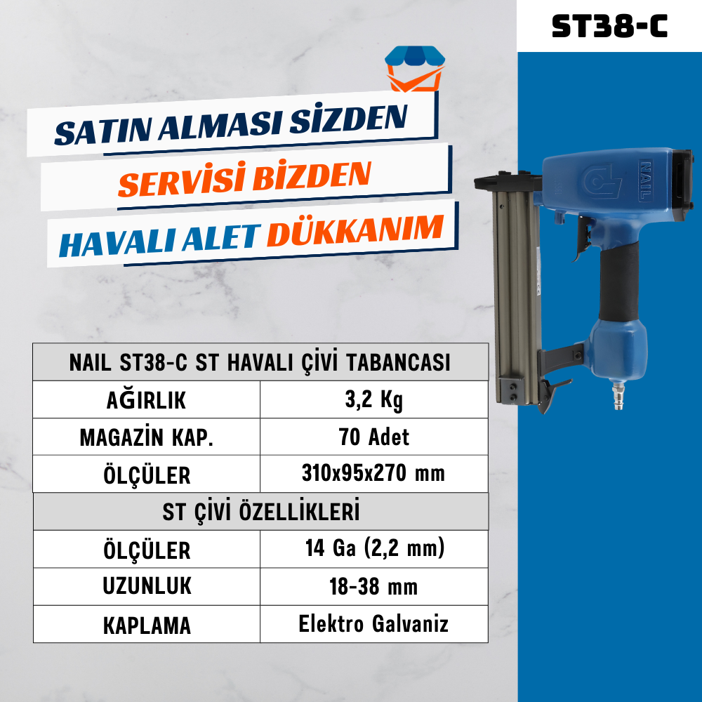 Havalı Zımba ve Çivi Çakma TabancasıNAIL ST38-C ST Havalı Çivi Tabancası