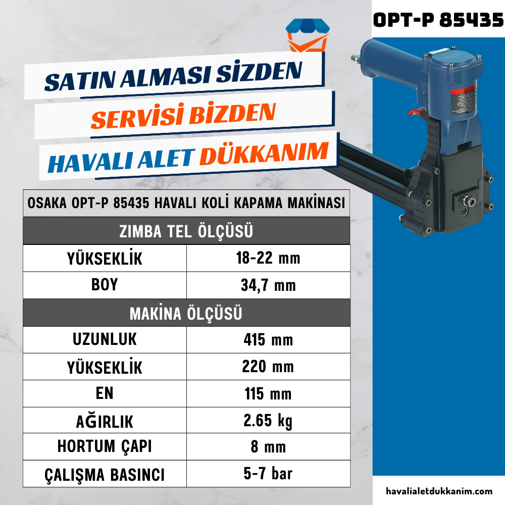 Havalı Zımba ve Çivi Çakma TabancasıOSAKA OPT-P 85435 Havalı Koli Kapama Makinesi