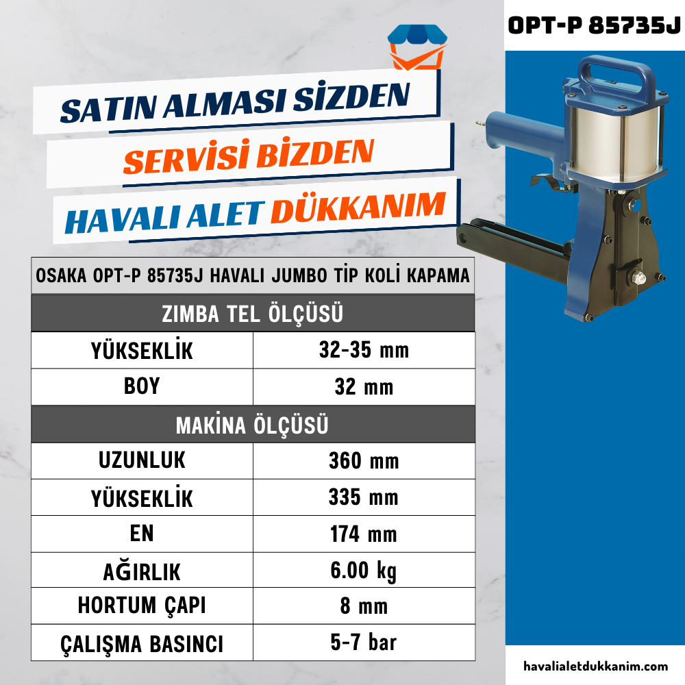Havalı Zımba ve Çivi Çakma TabancasıOSAKA OPT-P 85735J Havalı Jumbo Tip Koli Kapama
