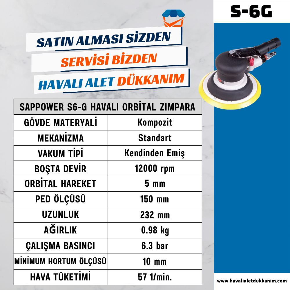Havalı ZımparaSAPPOWER S-6G Havalı Orbital Zımpara
