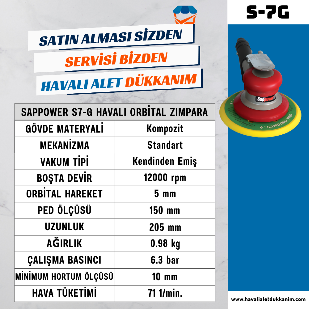 Havalı ZımparaSAPPOWER S-7G Havalı Orbital Zımpara