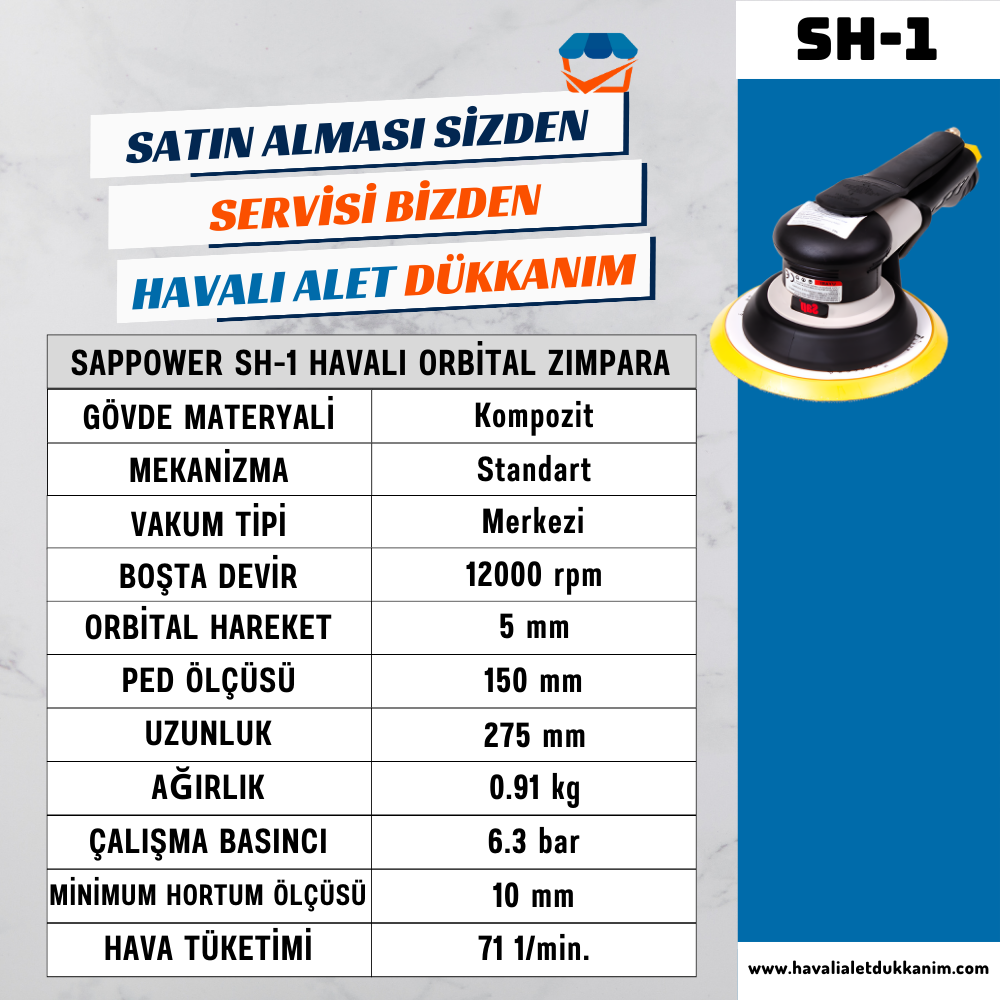 Havalı ZımparaSAPPOWER SH-1 Havalı Orbital Zımpara (çift el)