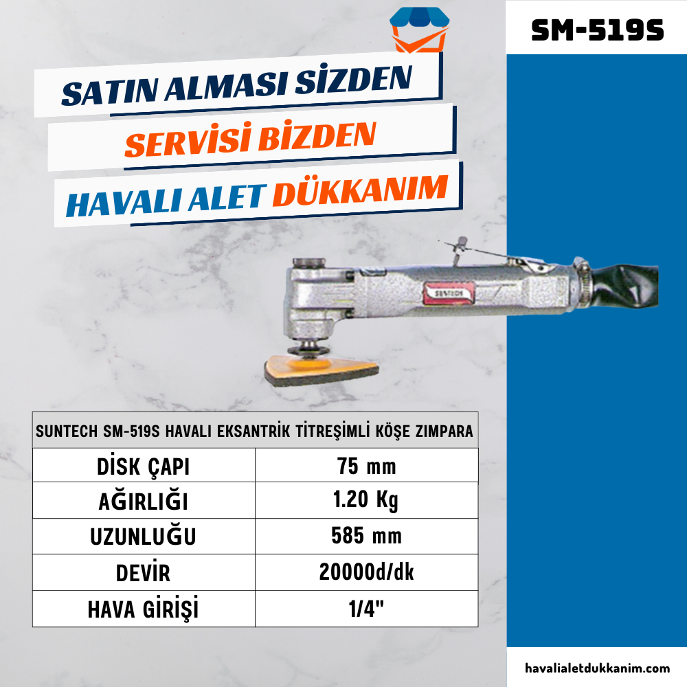 Havalı ZımparaSUNTECH SM-519S Havalı Eksantrik Titreşimli Köşe Zımpara