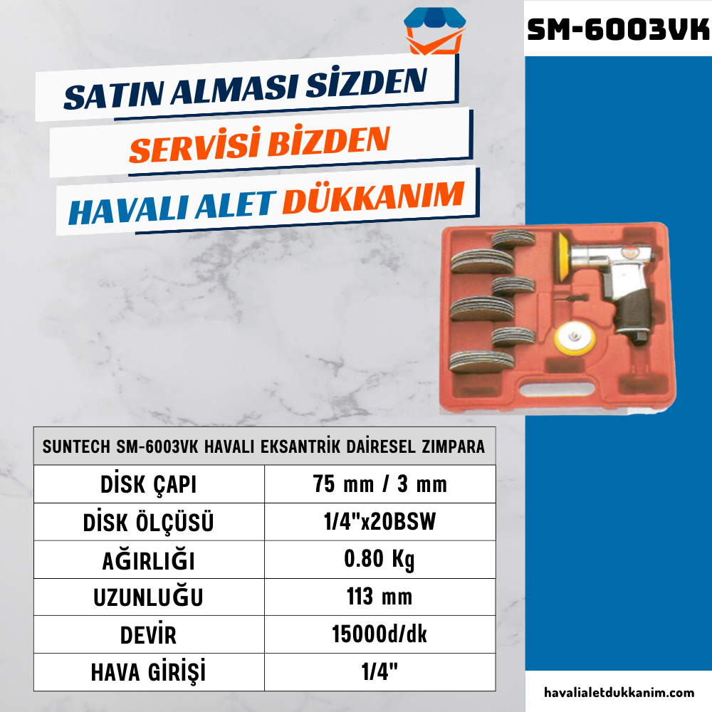 Havalı ZımparaSUNTECH SM-6003VK Havalı Eksantrik Dairesel Zımpara