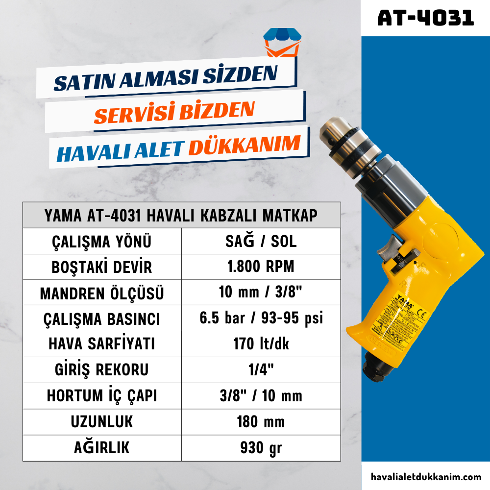 Kategorisiz10 mm. 1800 RPM Kabzalı Havalı Matkap