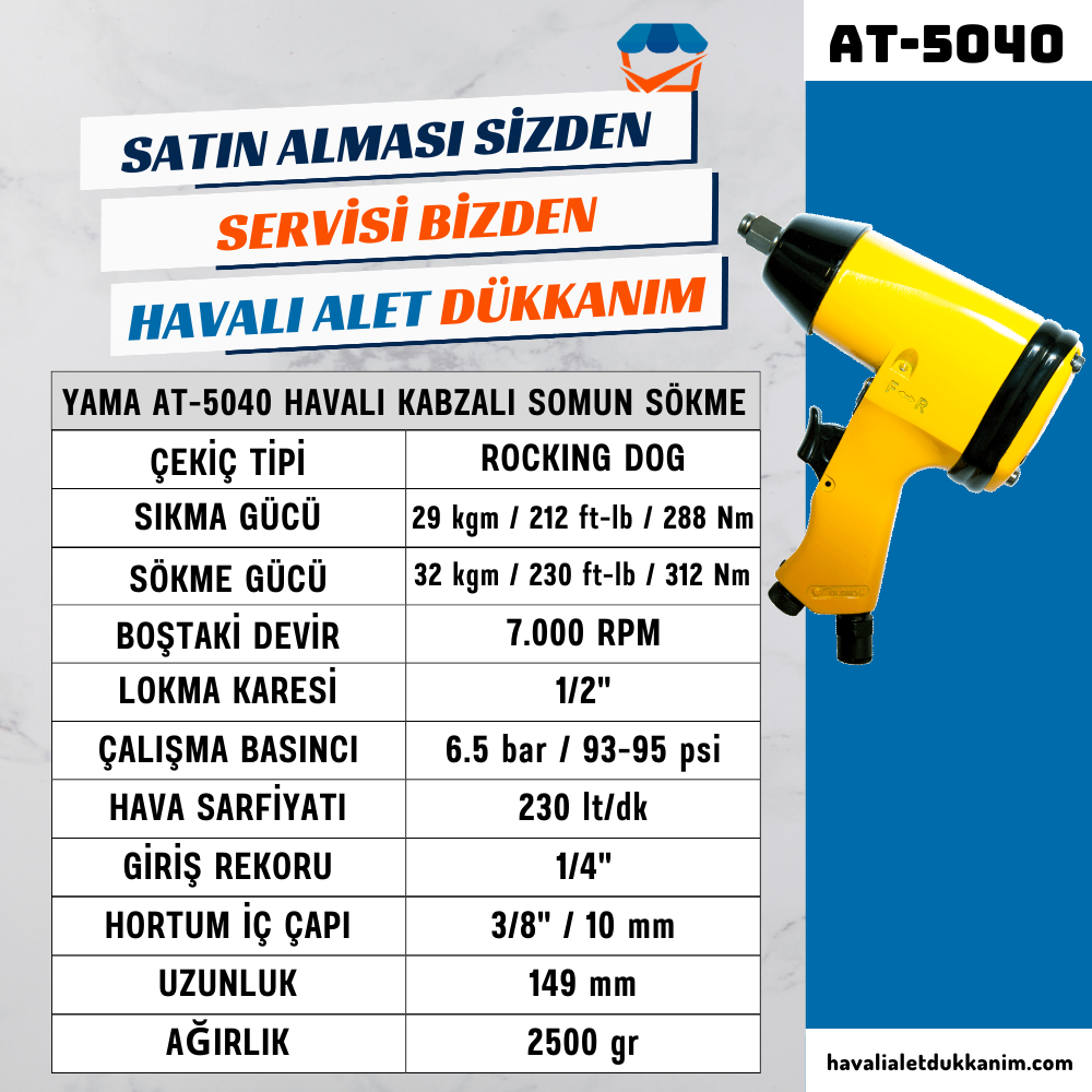 Kategorisiz1/2inç 32 kg. 7000 RPM Kabzalı Havalı Somun Sökme