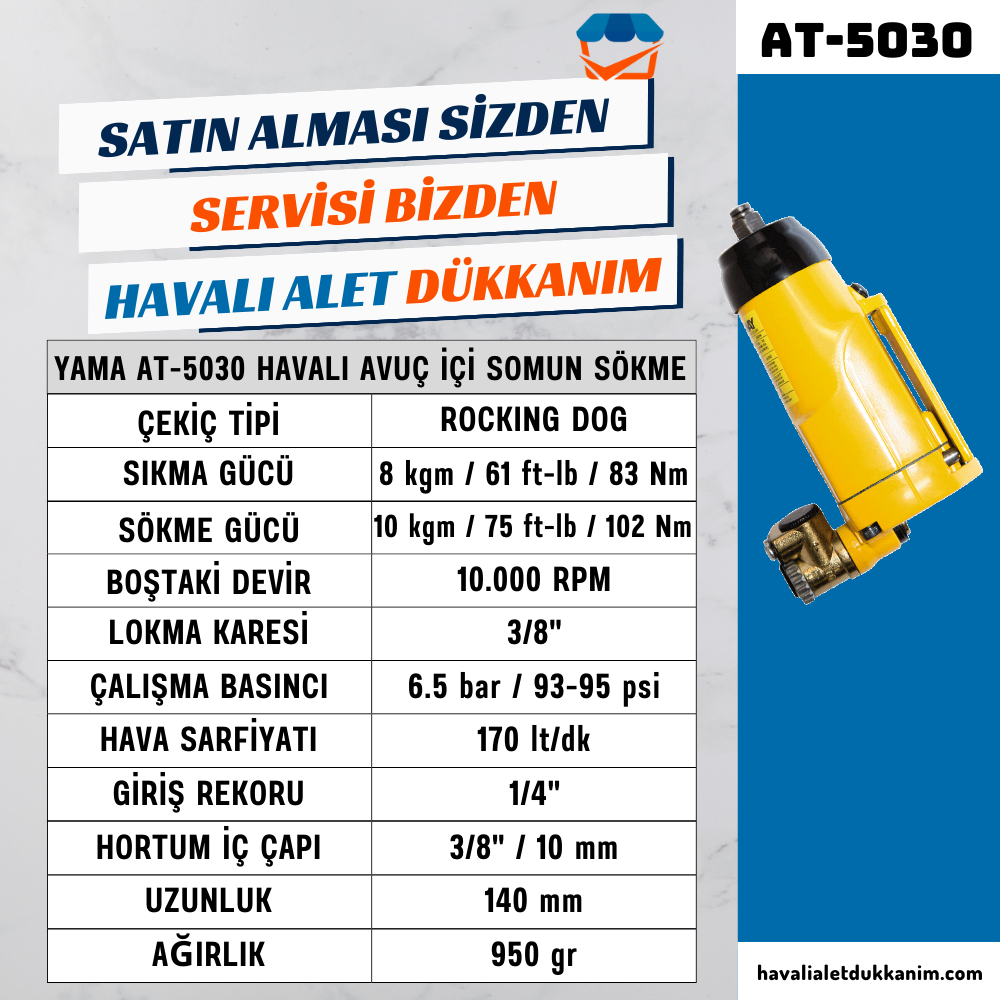 Kategorisiz3/8inç 10.4 kg. 10000 RPM Avuç İçi Havalı Somun Sökme