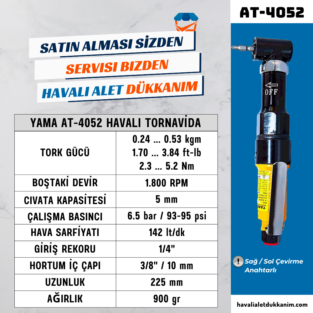 Kategorisiz5 mm. 1800 RPM 90° Havalı Tornavida