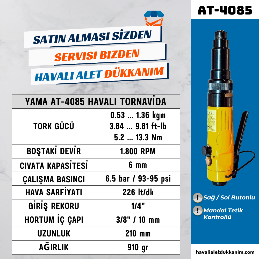 Kategorisiz6 mm. 1800 RPM Düz Tip Havalı Tornavida