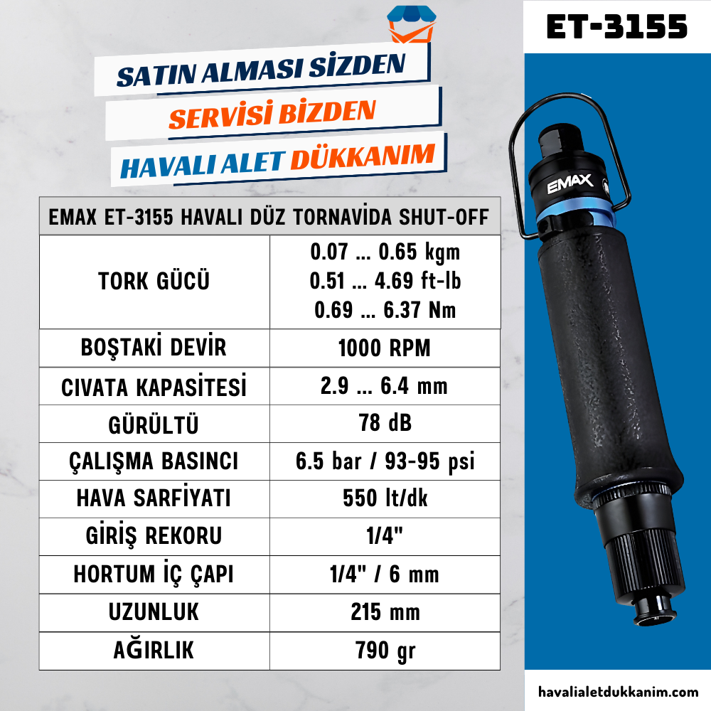 Kategorisiz6mm. 1000 RPM Shut-Off Düz Havalı Tornavida