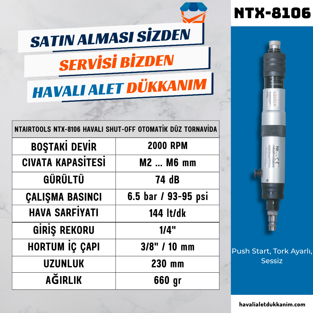 M2 ... M6 2000RPM Shut-Off Havalı Düz Tornavida