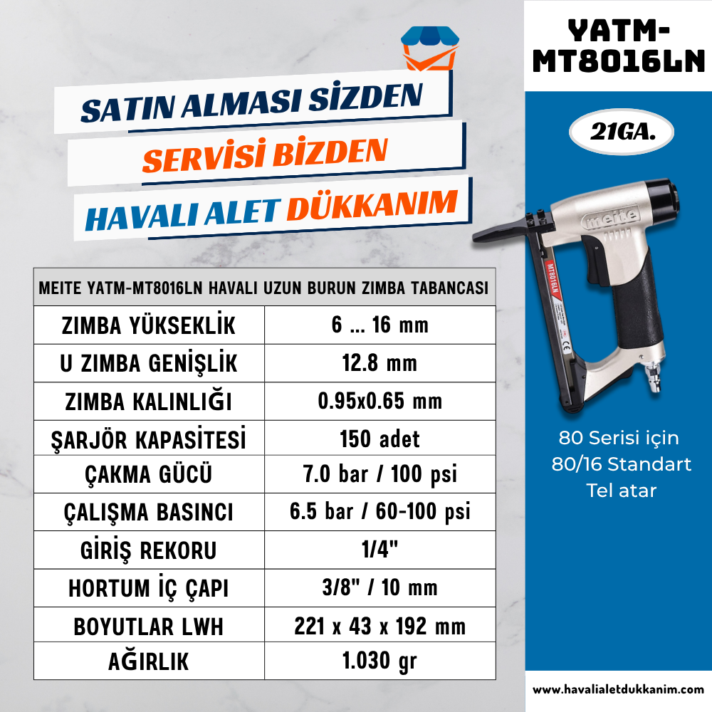 Meite 1/2inç 21GA Uzun Nozul U Zımba Tabancası