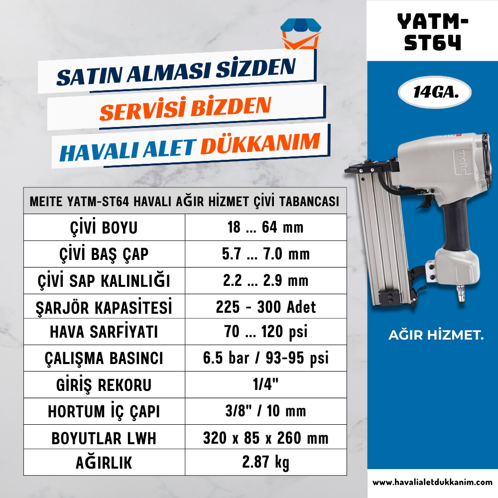 Meite 18-64mm 14GA Çivi Tabancası