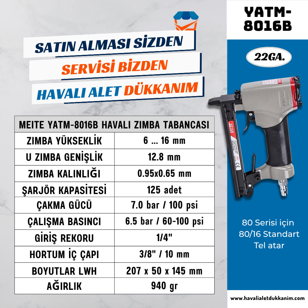 Meite YATM-8016B Havalı Zımba Çakma Tabancası 6-16 mm